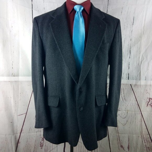 Roberto Vasalli 46L Camel Hair Blend 2 Button Charcoal Gray Blazer Sport…